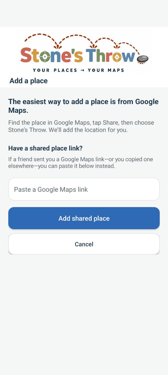 Add a place screen in Stone’s Throw