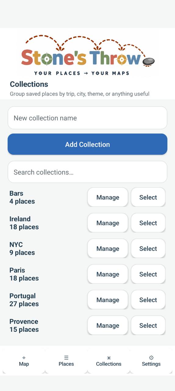 Collections screen in Stone’s Throw