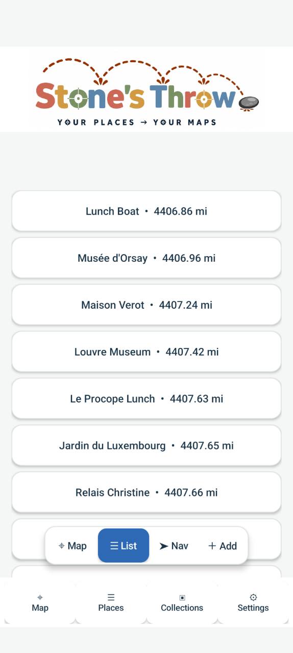List view screen in Stone’s Throw