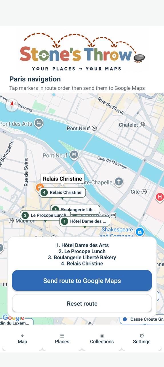 Route navigation screen in Stone’s Throw